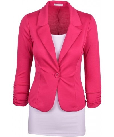 Women's Casual Work Solid Color Knit Blazer Hot Pink $19.59 Blazers