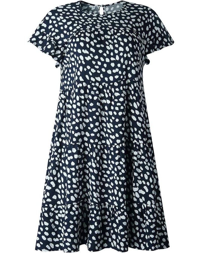 Women's Summer Babydoll Loose Short Sleeve Floral Printed Boho Flared Tiered Sun Dress Navy Blue $10.34 Dresses