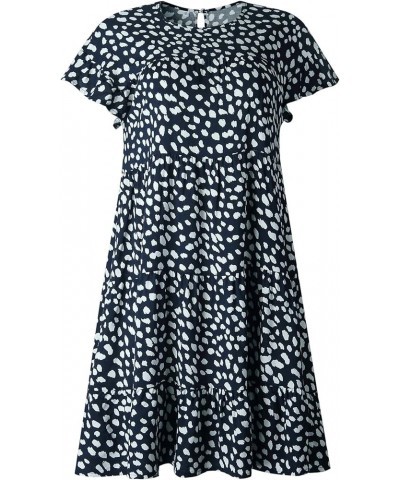 Women's Summer Babydoll Loose Short Sleeve Floral Printed Boho Flared Tiered Sun Dress Navy Blue $10.34 Dresses