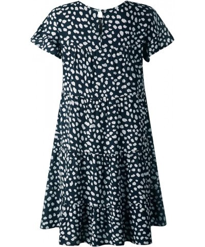 Women's Summer Babydoll Loose Short Sleeve Floral Printed Boho Flared Tiered Sun Dress Navy Blue $10.34 Dresses