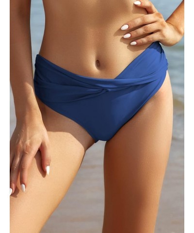 Women's Bikini Bottom Twist Front Cheeky Swimsuit Ruched Bathing Suit Bottoms Lake Blue $11.48 Swimsuits