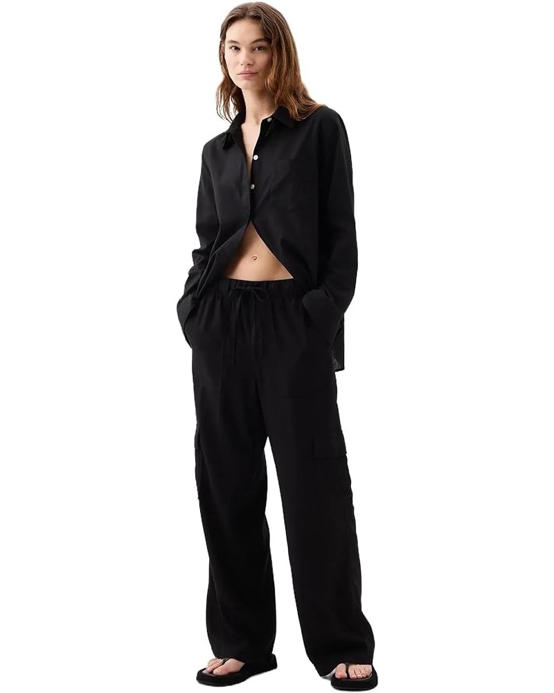 Women's Wide Leg Linen Pull on Pant True Black 2 $19.48 Pants