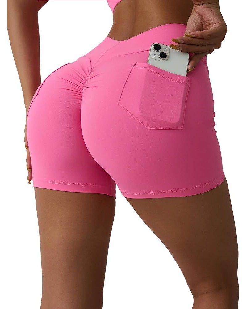 Scrunch Butt Lifting Shorts for Women V-Waist Booty Lifting Shorts with Pockets Gym Workout Yoga Shorts Pink $9.44 Activewear