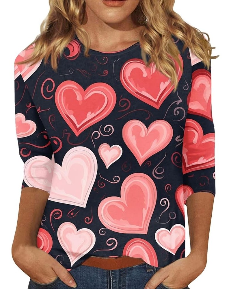 Valentines Tops for Women Spring Tops 2024 3/4 Length Sleeve Womens Tops Cute Graphic Tees Plus Size Basic Pullover E1-black ...