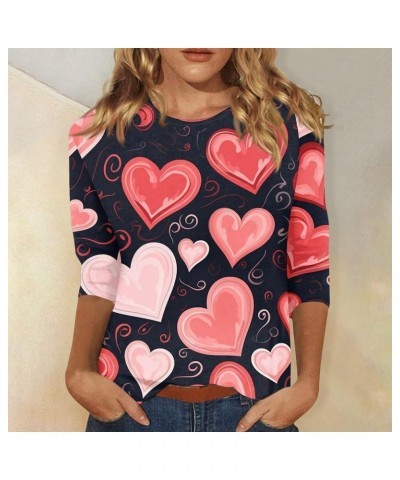 Valentines Tops for Women Spring Tops 2024 3/4 Length Sleeve Womens Tops Cute Graphic Tees Plus Size Basic Pullover E1-black ...