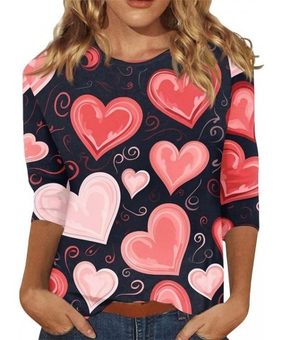 Valentines Tops for Women Spring Tops 2024 3/4 Length Sleeve Womens Tops Cute Graphic Tees Plus Size Basic Pullover E1-black ...