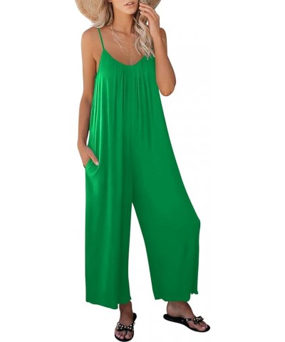 Womens Casual Sleeveless Strap Loose Adjustable Jumpsuits Stretchy Long Pants Romper with Pockets Green 02 $15.51 Jumpsuits