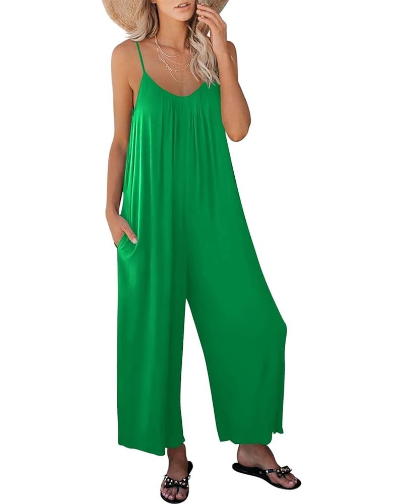 Womens Casual Sleeveless Strap Loose Adjustable Jumpsuits Stretchy Long Pants Romper with Pockets Green 02 $15.51 Jumpsuits