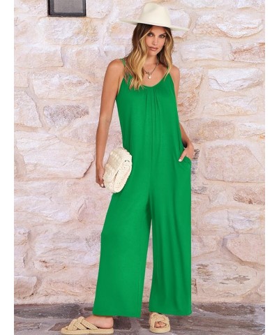 Womens Casual Sleeveless Strap Loose Adjustable Jumpsuits Stretchy Long Pants Romper with Pockets Green 02 $15.51 Jumpsuits