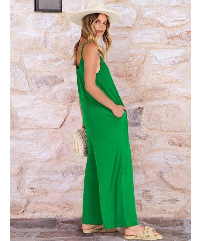 Womens Casual Sleeveless Strap Loose Adjustable Jumpsuits Stretchy Long Pants Romper with Pockets Green 02 $15.51 Jumpsuits