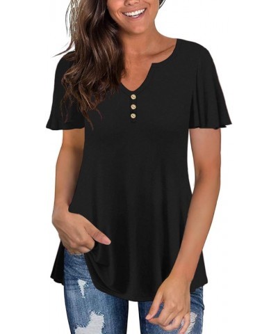 Women's Plus Size Long Sleeve Flowy Henley Shirt V Neck Tunic Tops Z-black $10.75 Tops