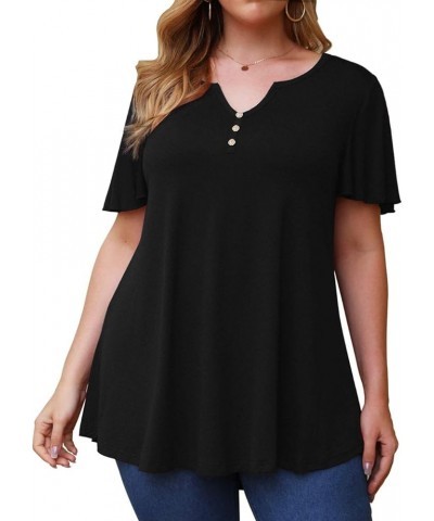 Women's Plus Size Long Sleeve Flowy Henley Shirt V Neck Tunic Tops Z-black $10.75 Tops