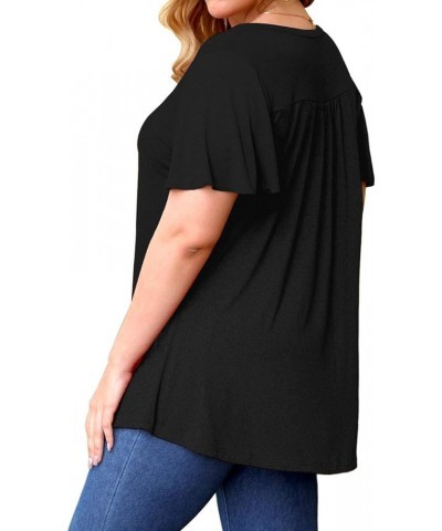 Women's Plus Size Long Sleeve Flowy Henley Shirt V Neck Tunic Tops Z-black $10.75 Tops