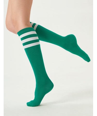 Women's Knee High Athletic Socks Stripe Tube Outdoor Sport Socks 3 Pairs 1 Pair Green $9.68 Activewear