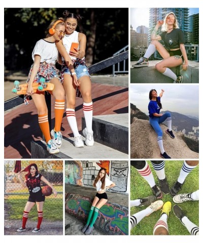 Women's Knee High Athletic Socks Stripe Tube Outdoor Sport Socks 3 Pairs 1 Pair Green $9.68 Activewear