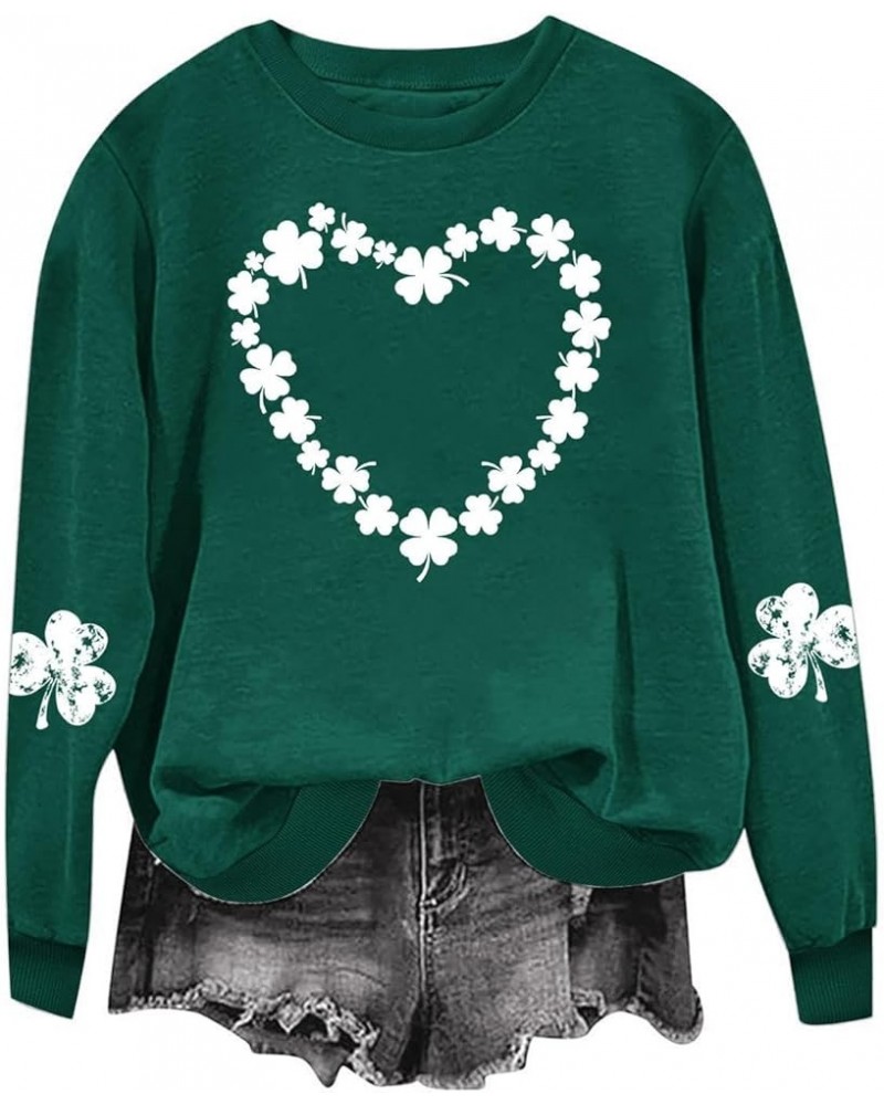 St. Patrick's Day Sweatshirt For Women Funny Long Sleeve Crewneck Pullover Ireland Clover Print Cute Gnome Tops F-dark Green ...