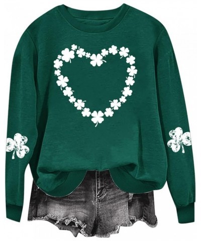 St. Patrick's Day Sweatshirt For Women Funny Long Sleeve Crewneck Pullover Ireland Clover Print Cute Gnome Tops F-dark Green ...