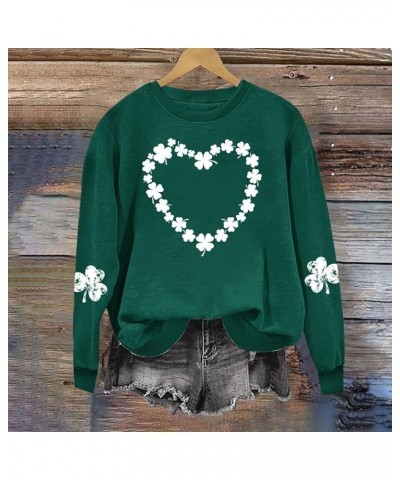 St. Patrick's Day Sweatshirt For Women Funny Long Sleeve Crewneck Pullover Ireland Clover Print Cute Gnome Tops F-dark Green ...