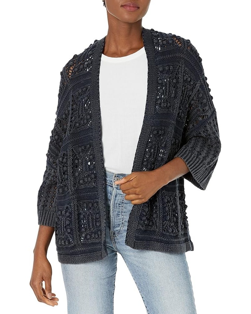 Women's Crochet Cardigan Dark Denim Acid Wash $25.19 Sweaters