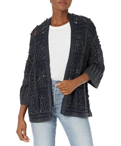 Women's Crochet Cardigan Dark Denim Acid Wash $25.19 Sweaters