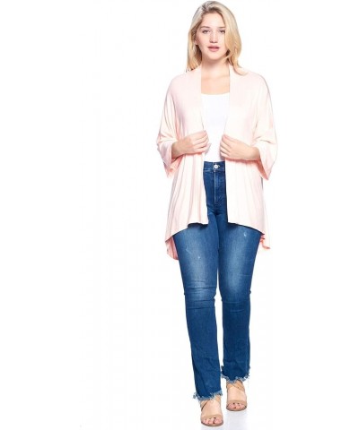 Modern Kiwi® Women's Plus Size Solid 3/4 Sleeve Open Front Cardigan (1X-4X) Light Pink $19.13 Sweaters