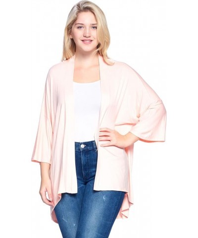 Modern Kiwi® Women's Plus Size Solid 3/4 Sleeve Open Front Cardigan (1X-4X) Light Pink $19.13 Sweaters