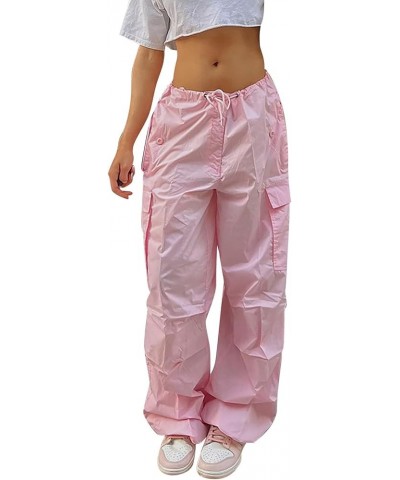 Cargo Pants Women Casual Straight Wide Leg Sweatpants Baggy High Waisted Stretchy Multiple Pockets Trouser Streetwear D-pink ...