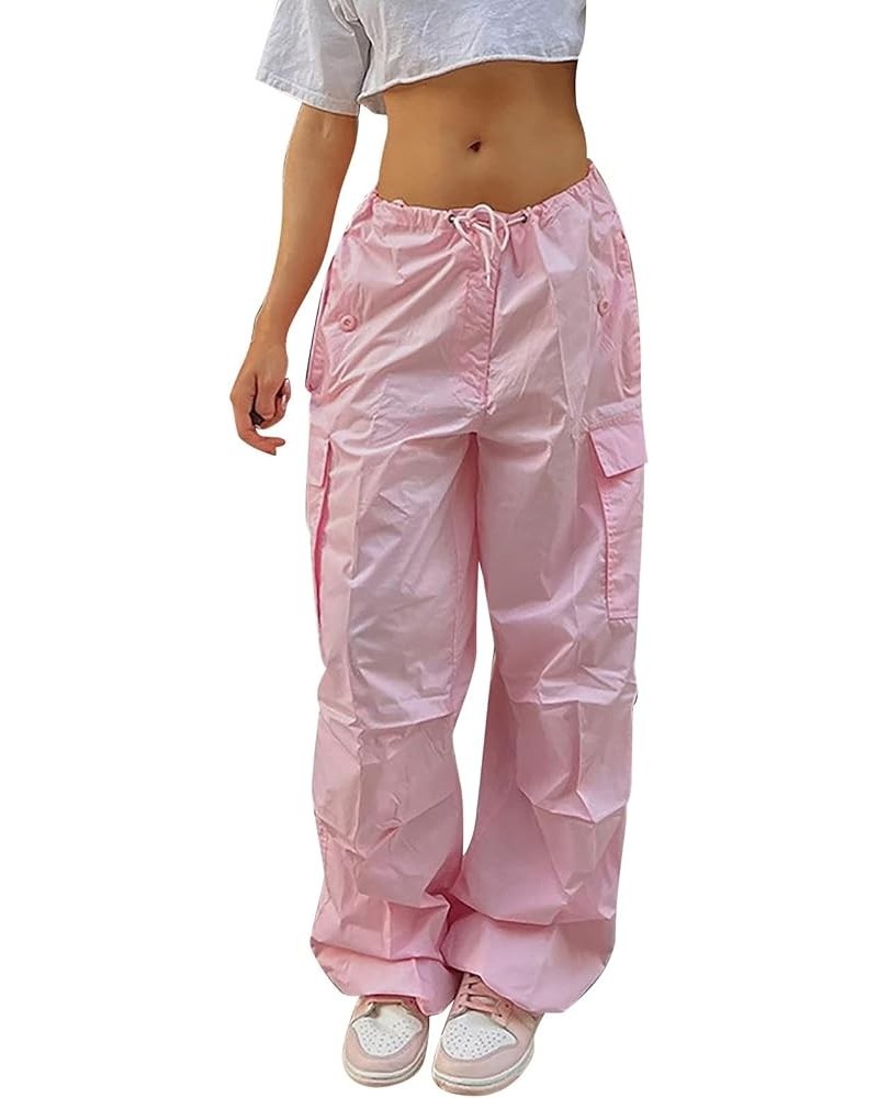 Cargo Pants Women Casual Straight Wide Leg Sweatpants Baggy High Waisted Stretchy Multiple Pockets Trouser Streetwear D-pink ...