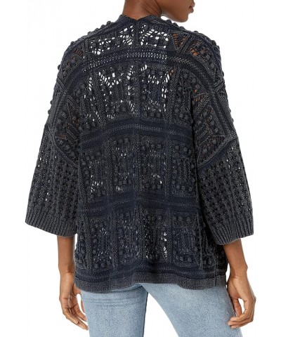 Women's Crochet Cardigan Dark Denim Acid Wash $25.19 Sweaters