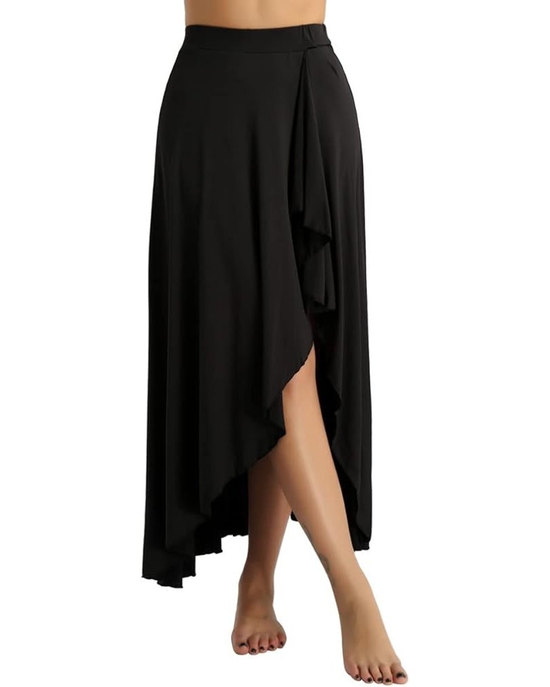 Womens Asymmetric Ballet Dance Gymnastics High Low Ruffle Maxi Skirt Dancewear Black $8.69 Skirts