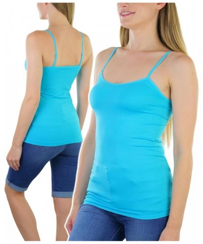 Women's Fitted Adjustable Spaghetti Strap Camisole Length 16.5" - Aqua $7.25 Tanks