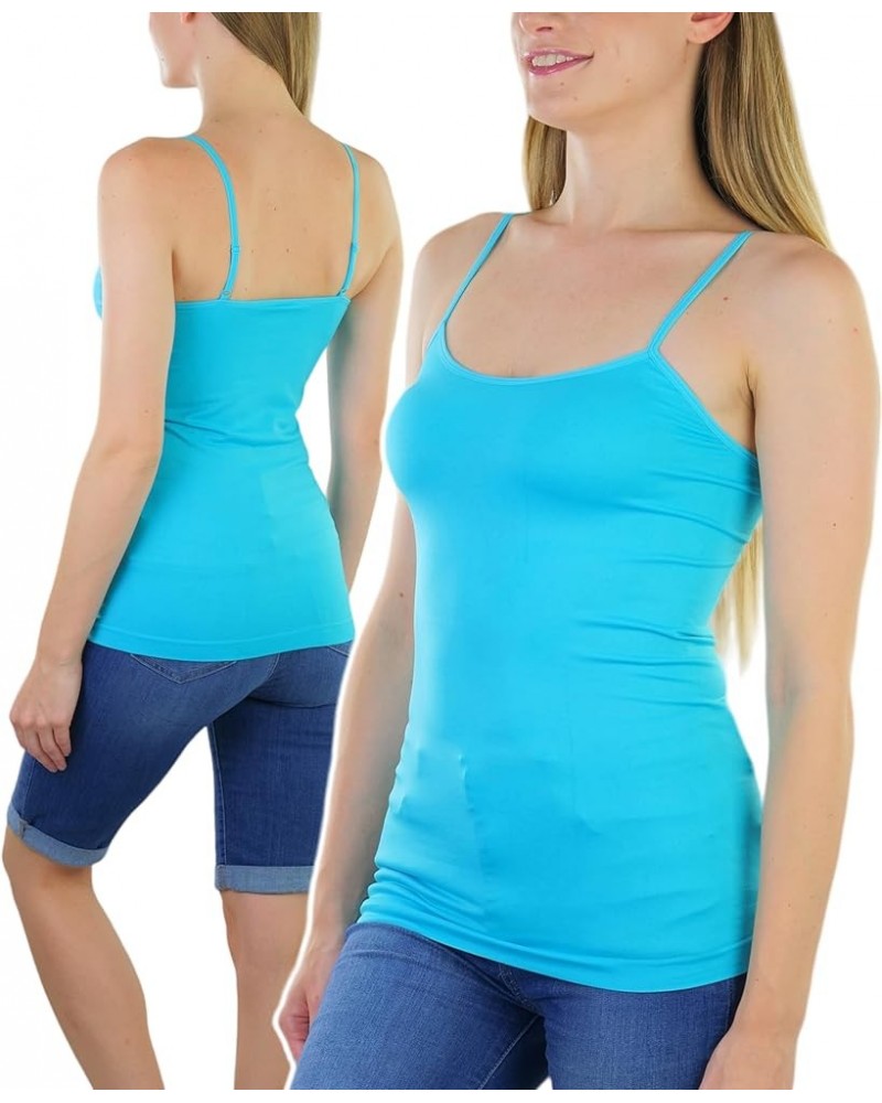 Women's Fitted Adjustable Spaghetti Strap Camisole Length 16.5" - Aqua $7.25 Tanks