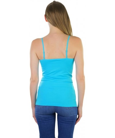 Women's Fitted Adjustable Spaghetti Strap Camisole Length 16.5" - Aqua $7.25 Tanks