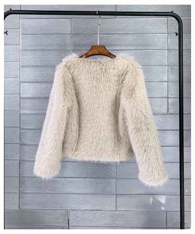 Winter Warm Fluffy Faux Fox Fur Jackets Coats Overwear Shaggy Parka Cardigan Light Khaki $18.67 Coats