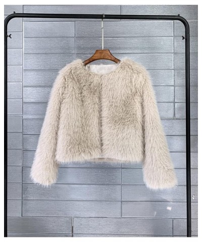 Winter Warm Fluffy Faux Fox Fur Jackets Coats Overwear Shaggy Parka Cardigan Light Khaki $18.67 Coats