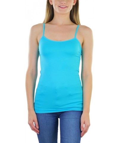 Women's Fitted Adjustable Spaghetti Strap Camisole Length 16.5" - Aqua $7.25 Tanks