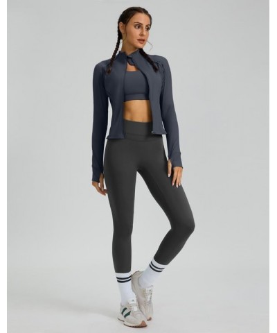 Women's Cropped Workout Jacket Slim Fit Full Zip Athletic Running Gym Jackets for Women with Thumb Holes Pockets Dusty Blue $...