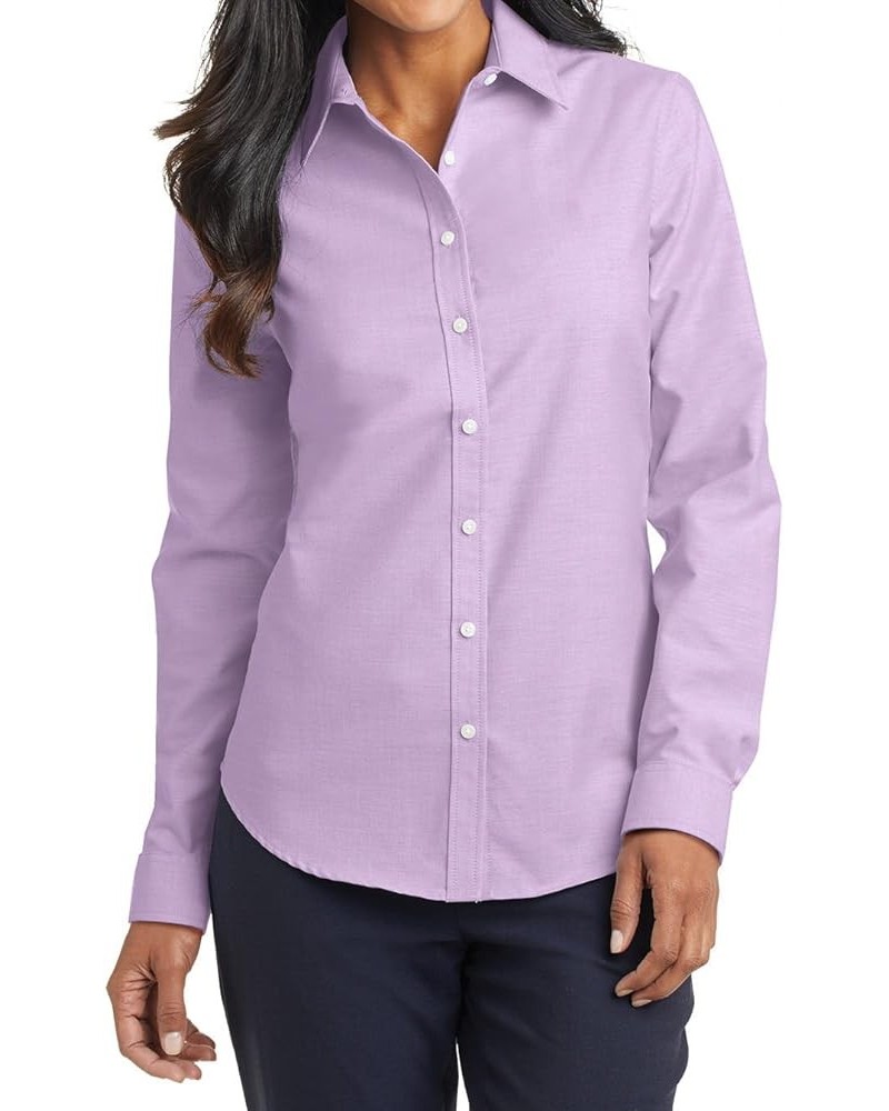 Women's Long Sleeve Wrinkle Free SuperPro Oxford Open Collar Shirt Soft Purple $17.22 Activewear