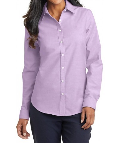 Women's Long Sleeve Wrinkle Free SuperPro Oxford Open Collar Shirt Soft Purple $17.22 Activewear