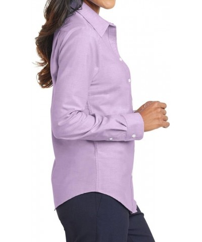 Women's Long Sleeve Wrinkle Free SuperPro Oxford Open Collar Shirt Soft Purple $17.22 Activewear