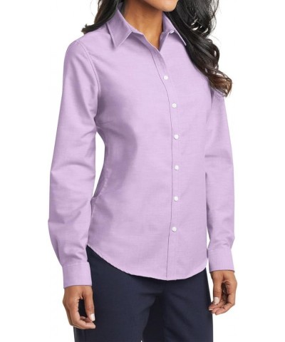 Women's Long Sleeve Wrinkle Free SuperPro Oxford Open Collar Shirt Soft Purple $17.22 Activewear