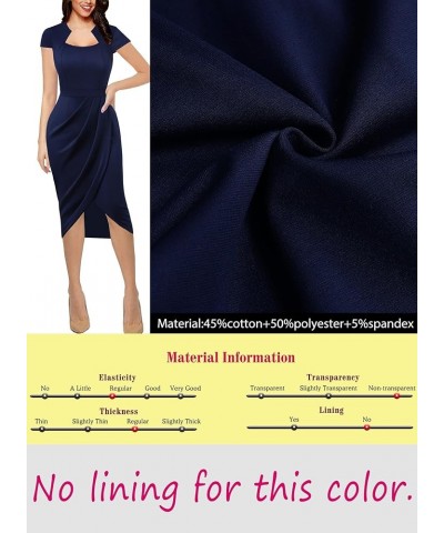 Womens Square Neck Work Ruched Front Slit Business Office Party Dress Church Bodycon Sheath Midi Pencil Dress Dark Blue $29.9...