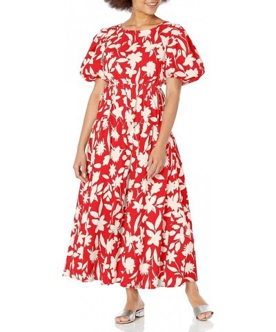 Women's Floral Print Side Tie Cut-Out Tiered Shirred Midi Dress Red $34.56 Dresses