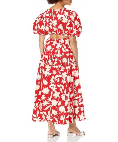 Women's Floral Print Side Tie Cut-Out Tiered Shirred Midi Dress Red $34.56 Dresses