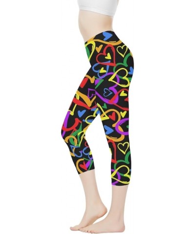 Womens Yoga Pants High Waist Stretch Workout Running Leggings Tummy Control Seamless Capri Sweatpants Rainbow Heart Love $12....