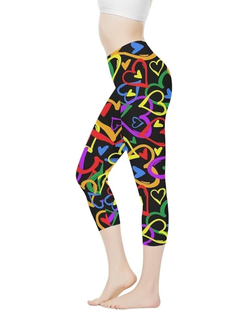 Womens Yoga Pants High Waist Stretch Workout Running Leggings Tummy Control Seamless Capri Sweatpants Rainbow Heart Love $12....