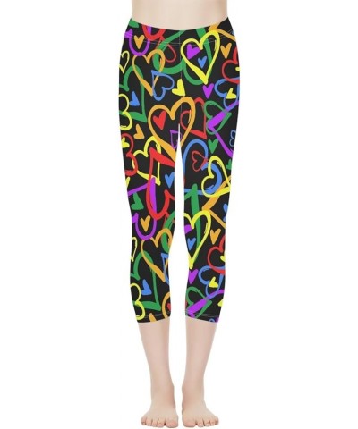 Womens Yoga Pants High Waist Stretch Workout Running Leggings Tummy Control Seamless Capri Sweatpants Rainbow Heart Love $12....