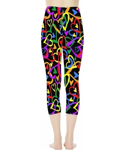 Womens Yoga Pants High Waist Stretch Workout Running Leggings Tummy Control Seamless Capri Sweatpants Rainbow Heart Love $12....