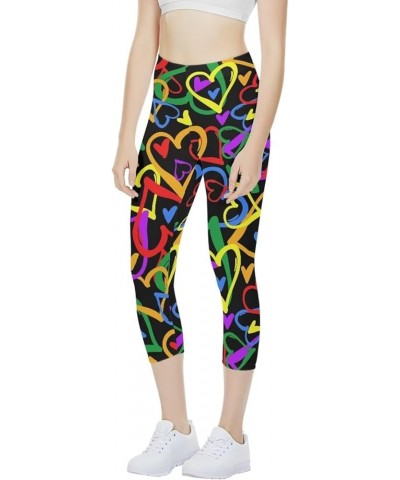 Womens Yoga Pants High Waist Stretch Workout Running Leggings Tummy Control Seamless Capri Sweatpants Rainbow Heart Love $12....