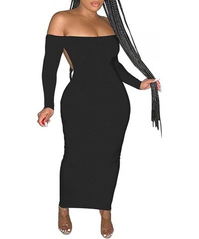 Women's Summer Sexy Off The Shoulder Pullover Long Dress Backless Bodycon Ruched Cocktail Party Maxi Dresses Black $15.84 Dre...